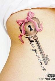 Små färska tatueringar med nyckelbokstäver på ryggen