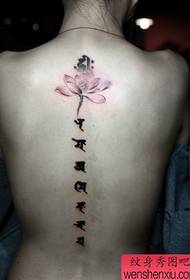 Meitene atpakaļ lotosa sanskrita tetovējums modelis