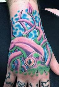 Hand back pink cartoon small squid tattoo pattern