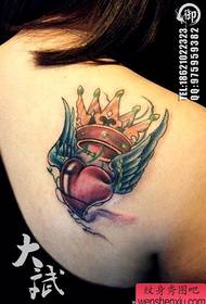 Girls back popular pop love wings and crown tattoo pattern