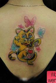 Beautiful back colorful charity cat tattoo pattern