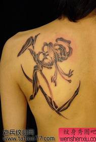 Back black gray lily tattoo pattern