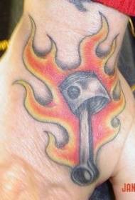 Hand colored bright burning iron hand tattoo