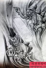 Črno-sivi vzorec tetovaže s polnim hrbtom: poln neprostoranosti slik tatoo z vzorcem duha