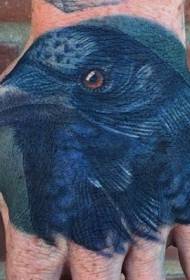 Hand back color realistic crow avatar tattoo pattern
