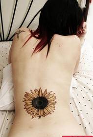 Umbukiso we-tattoo, uncoma umsebenzi owenziwe emuva we-sunflower we-wesifazane