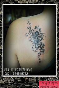 Female shoulders popular beautiful black and white butterfly tattoo pattern