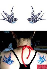 Back double swallow tattoo pattern