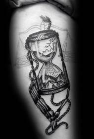 Black hourglass with skeleton hand and rope tattoo pattern