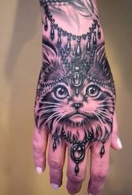 Hand baroque style black and white cat face tattoo pattern