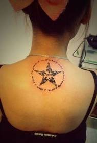 Girl's back nice looking totem pentagram tattoo pattern