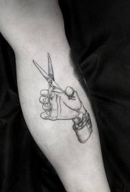Malé rameno holič nůžky černé a bílé tetování vzor