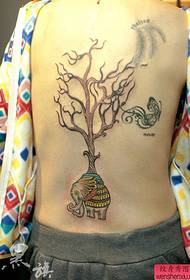 Back elephant tree butterfly tattoo pattern