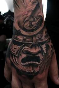 Hand back wooden samurai helmet tattoo pattern