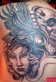 Modello del tatuaggio posteriore: modello di tatuaggio del cranio con ritratto di bellezza della schiena classico bello (boutique)