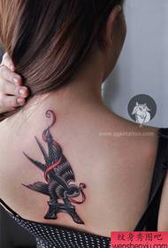 Popular Swallows Paris Tower Tattoo Pattern on Girls Back
