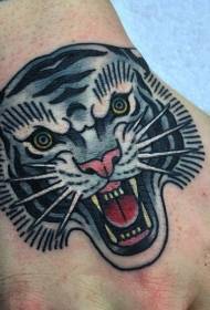 Hånd tilbake søppel stil farge brølende hvit tiger tatovering mønster