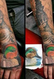 Flower Arm New School Style Colorful Duck Tattoo Picture