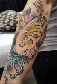 Arm old style colorful magic bottle tattoo pattern