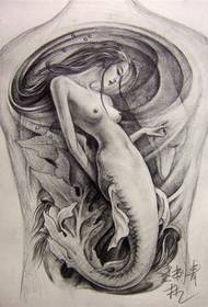 Motivo tatuaggio a schiena piena: immagine del modello tatuaggio sirena a schiena piena