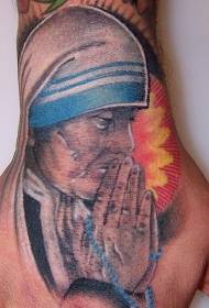 Ruka leđa u boji religiozne teme moli žena tetovaža sliku