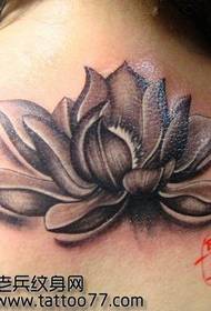 a beautiful back black gray lotus tattoo pattern