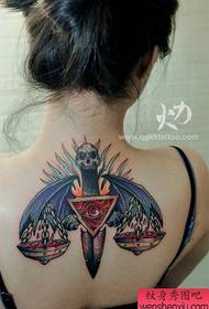 Girl's back cool wings dagger tattoo pattern