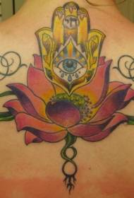 Back color lotus and palm eye tattoo pattern