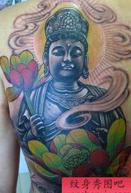 Bakfarge Guanyin lotus tatoveringsmønster