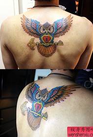 Boy back classic owl tattoo pattern
