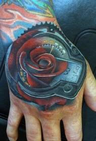 Тема за музика во боја на раката за назад, цветна форма на тетоважа