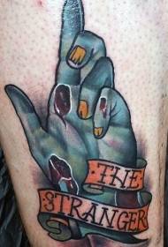 Pola tato tangan zombie getih kanthi warna sikil