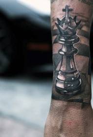 Realistic black and white king chess tattoo pattern
