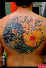 Back style special style day and night landscape painting tattoo pattern