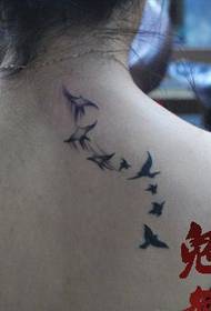 Girl back fashion totem bird tattoo pattern