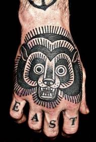 Patró de tatuatge d'ós senzill negre a la part posterior de la mà