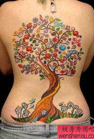 a personalized full-back color tree tattoo pattern
