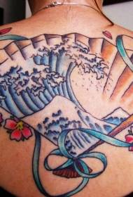 Zadní barva velká vlna ruční ventilátor s květinový vzor tetování