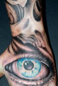 Hand back blue big eyes tattoo pattern