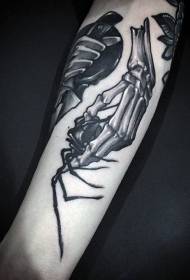 Arm new school style black ashes hand holding spider tattoo