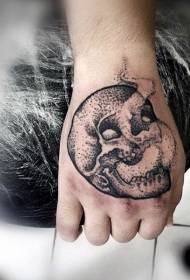 Hand back thorn style black skull and fog tattoo pattern