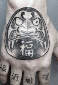 Gaya ilustrasi tangan mburi pola pola tato karakter ireng lan putih Dharma Cina