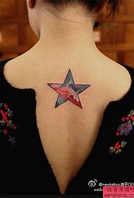 Woman back starry five-pointed star tattoo pattern