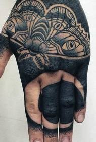 Mão de volta personalidade lua preto e branco com padrão de tatuagem de borboleta