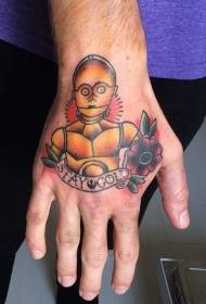 Modèle de tatouage robot couleur bras C3PO