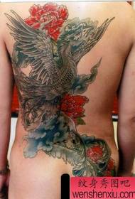 Краса повна спина фенікс півонія татуювання візерунок