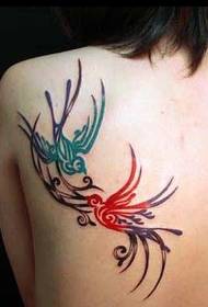 Back shoulder totem swallow tattoo pattern picture