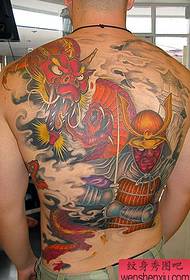 Full back dragon warrior tattoo pattern