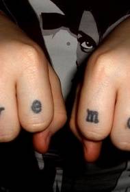 English alphabet tattoo pattern on couple fingertips