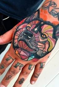 Male hand back painted wolf avatar tattoo pattern